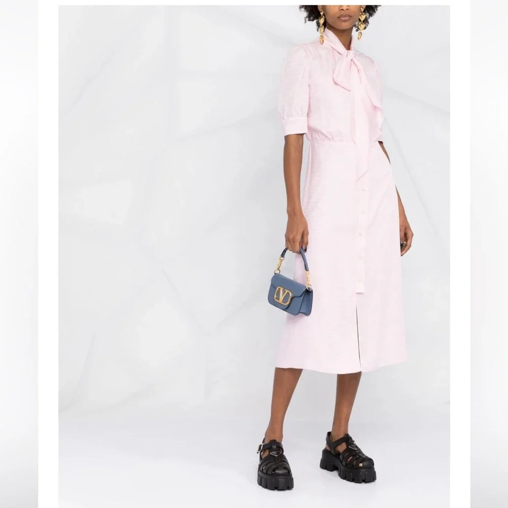PRADA***Pink Bow-Tie Silk Midi Dress***42; US 8 $3350 - Picture 2 of 10
